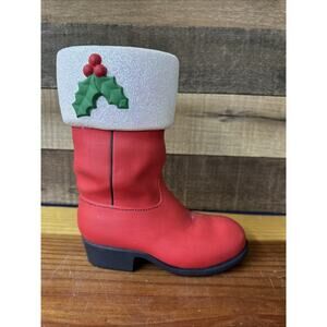 Ceramic Handpainted Santa Boot Glitter Top Planter 9” Tall